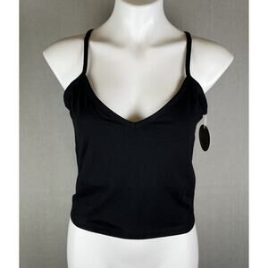 Pact Organic Cropped Camisole Womens L Black Shelf Bra Tank Top V Neck NEW